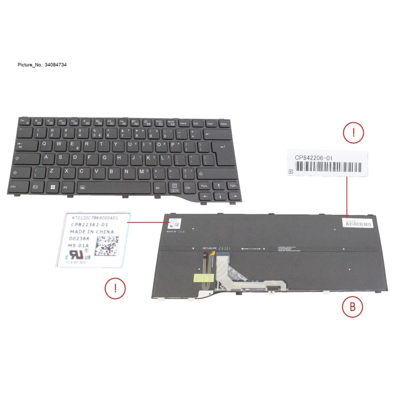34084734 - KEYBOARD BLACK W. BL US (NEW_FN)