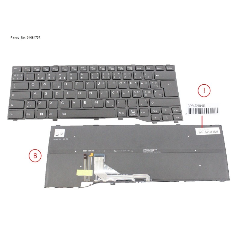34084737 - KEYBOARD BLACK W. BL NORDIC (NEW_FN)