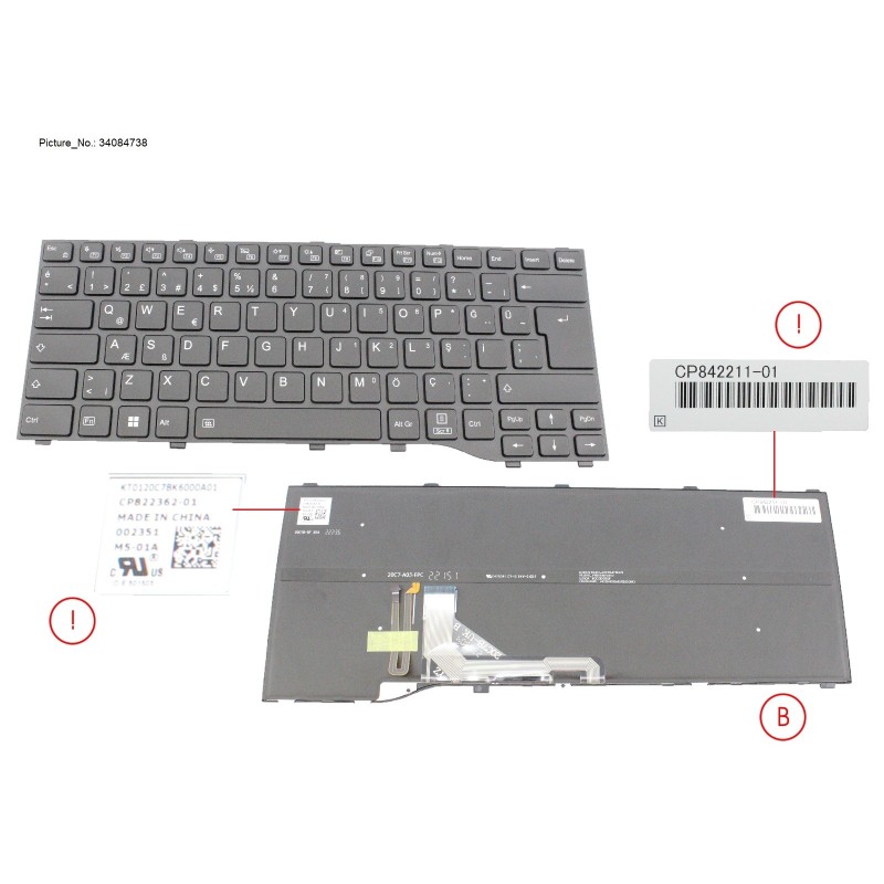 34084738 - KEYBOARD BLACK W. BL TURKEY (NEW_FN)
