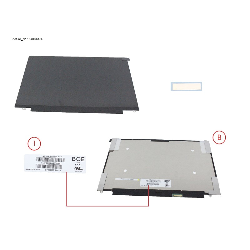 34084374 - LCD ASSY 14  FHD 400CD W. PLATE