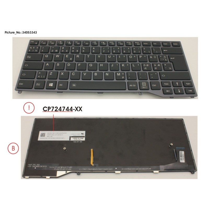 34053343 - KEYBOARD BLACK W. BL NORDIC.EST