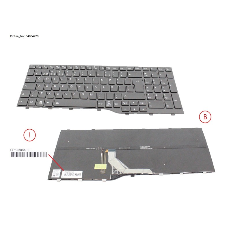 34084223 - KEYBOARD BLACK W. BL PORTUGAL WIN10&11