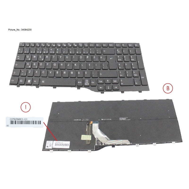 34084230 - KEYBOARD BLACK W. BL TURKEY WIN10&11