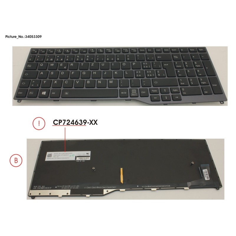 34053309 - KEYBOARD 10KEY BLACK W. BL SWISS