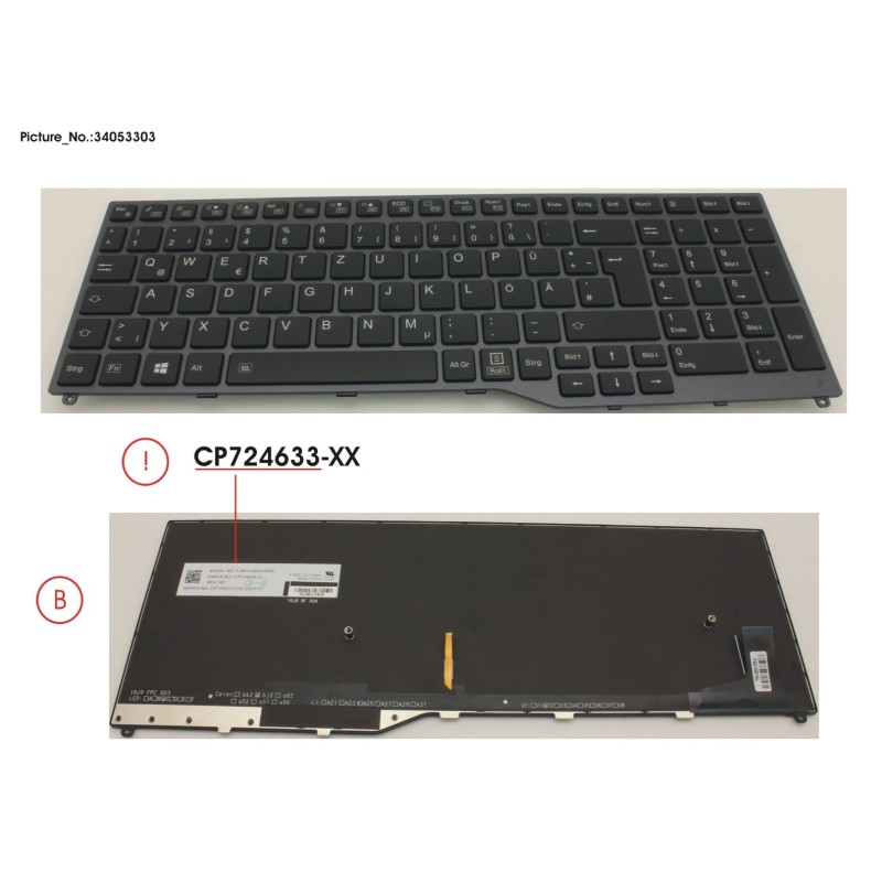 34053303 - KEYBOARD 10KEY BLACK W. BL GERMAN