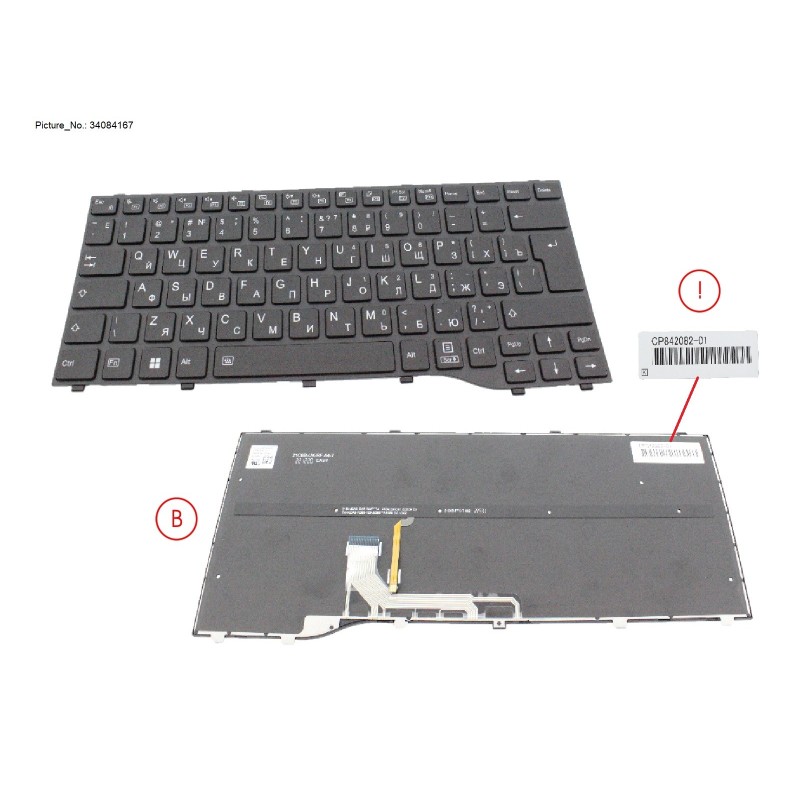 34084167 - KEYBOARD BLACK W. BL RUSSIA.US (NEW_FN)