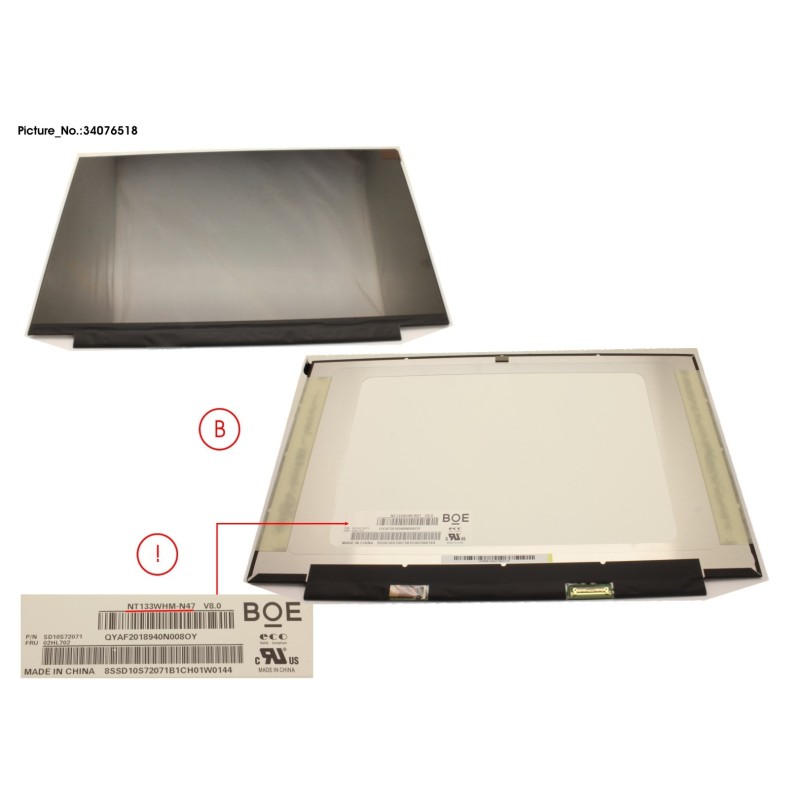 34076518 - LCD PANEL. BOE. NT133WHM-N47 (HD)