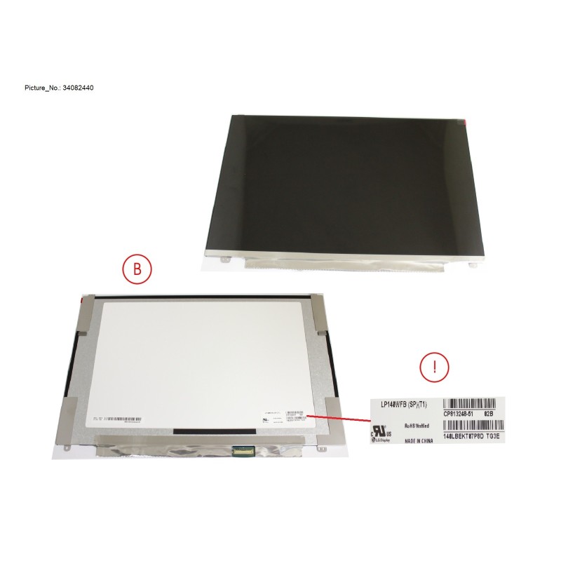 34082440 - LCD ASSY 14  FHD TOUCH W. PLATE