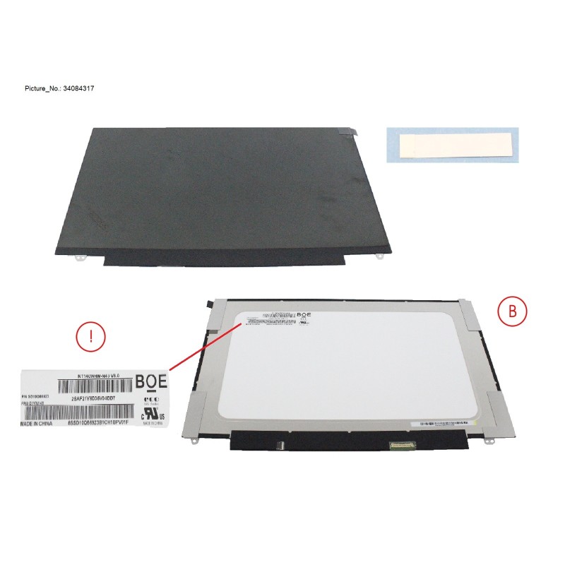 34084317 - LCD ASSY 14  HD W. PLATE