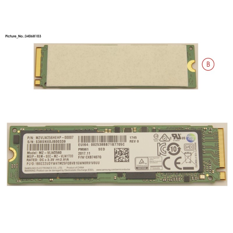 34068103 - SSD PCIE M.2 2280 256GB(FDE)W.RUBBER