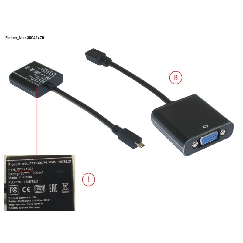 38042470 - CABLE. VGA ADAPTER (MICRO HDMI TO VGA)