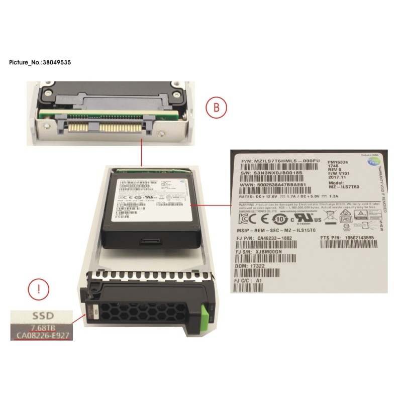 38049535 - DX S4 MLC SSD SAS 2.5  7.68TB 12G