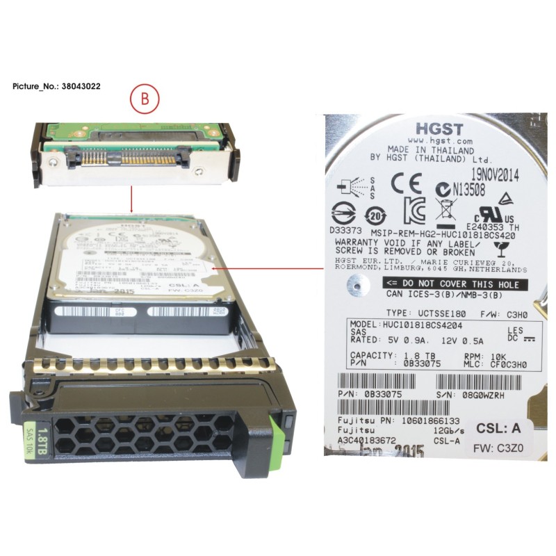 38043022 - JX40 S2 2.5  HD SAS 1.8TB 10k 12G 512E
